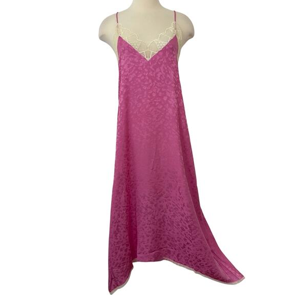 Zadig and Voltaire Risty Silk Slip Midi Dress in Pink with Lace Trim S - Picture 1 of 11